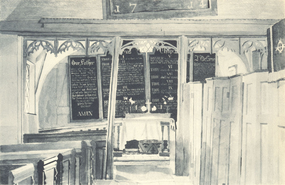 NORTH END. Black Chapel - Interior. Essex. By Kenneth Rowntree 1947 old print